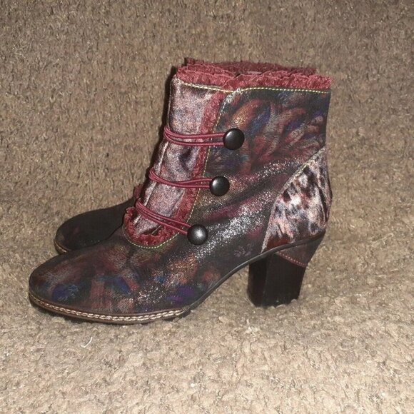 LAURA VITA-Amelia-Multicolor Velvet/Leather-Steampunk/Victorian Booties-Sz 37-NM - Picture 2 of 6